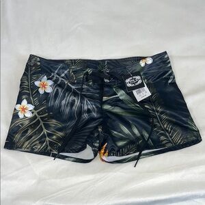 Men's Tropical Print Athletic Shorts‎ - Black